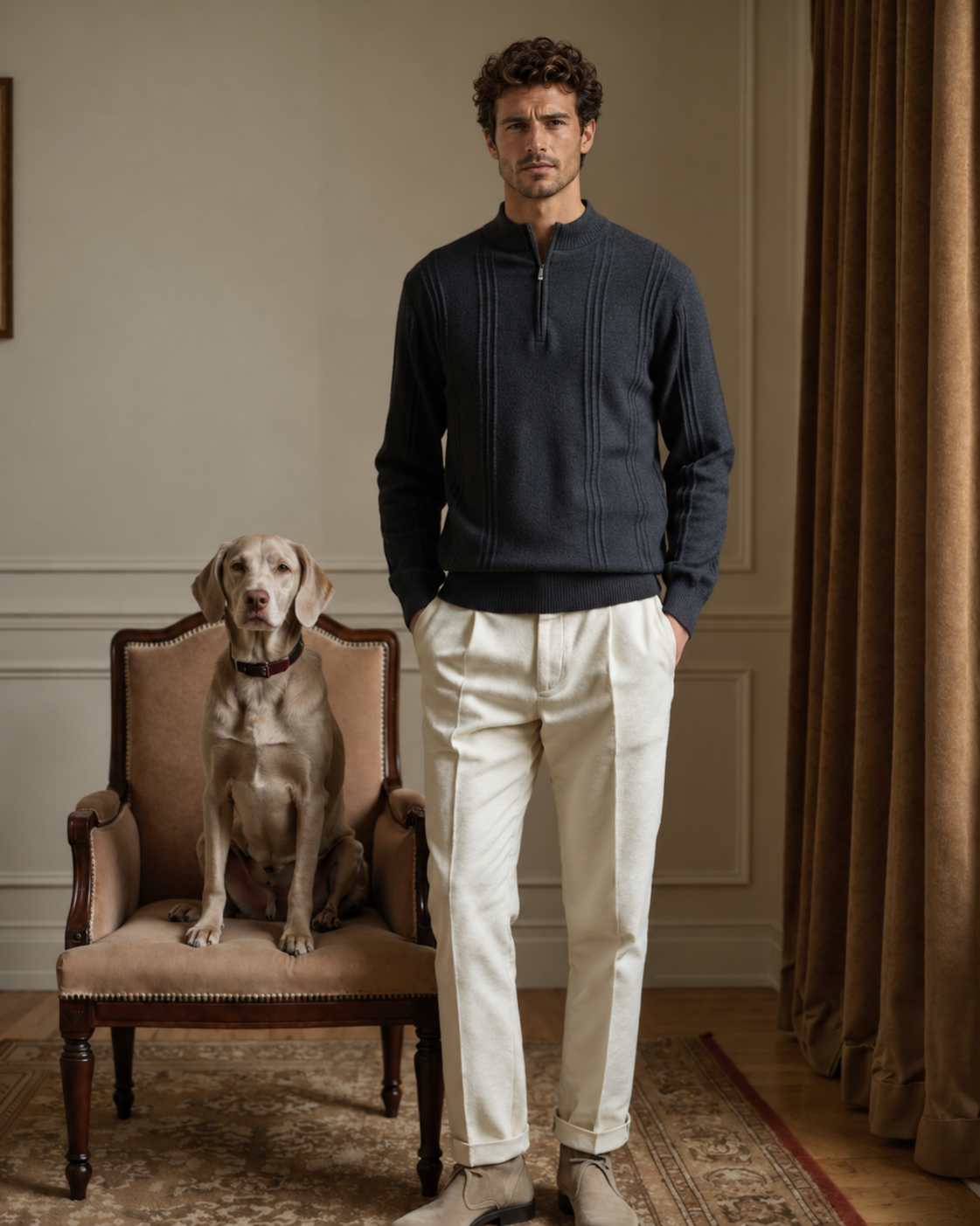 100% Cashmere Ribbed Half Zip