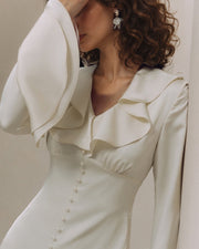 Pearl Button Ruffle Midi Dress