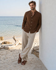 Men’s Mandarin Collar Shirt – Relaxed Fit Textured Cotton Shirt