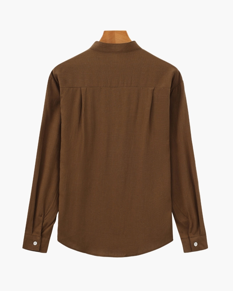 Men’s Mandarin Collar Shirt – Relaxed Fit Textured Cotton Shirt