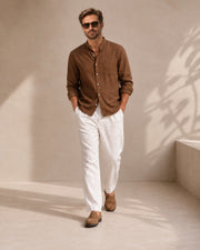 Men’s Mandarin Collar Shirt – Relaxed Fit Textured Cotton Shirt