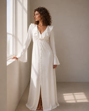 Pearl Button Ruffle Midi Dress
