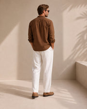 Men’s Mandarin Collar Shirt – Relaxed Fit Textured Cotton Shirt