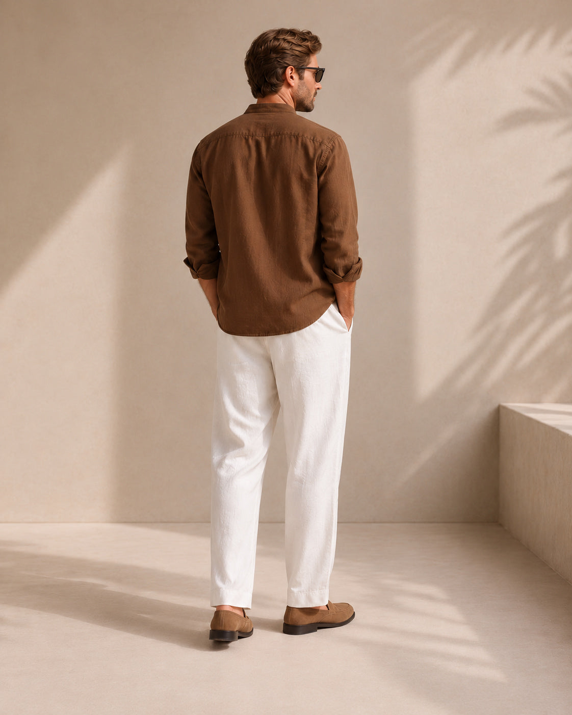Men’s Mandarin Collar Shirt – Relaxed Fit Textured Cotton Shirt