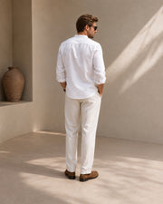 Men’s Mandarin Collar Shirt – Relaxed Fit Textured Cotton Shirt