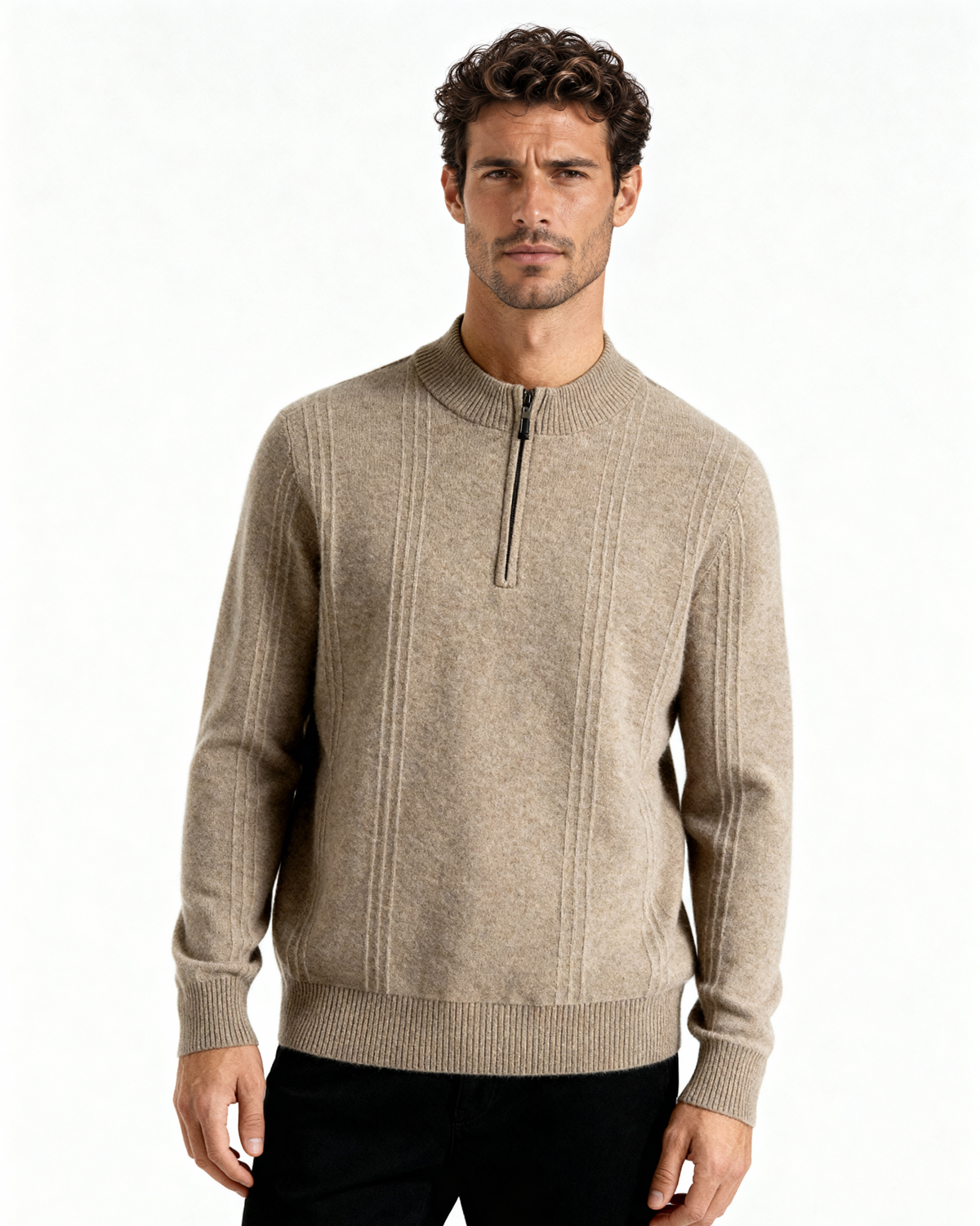 100% Cashmere Ribbed Half Zip
