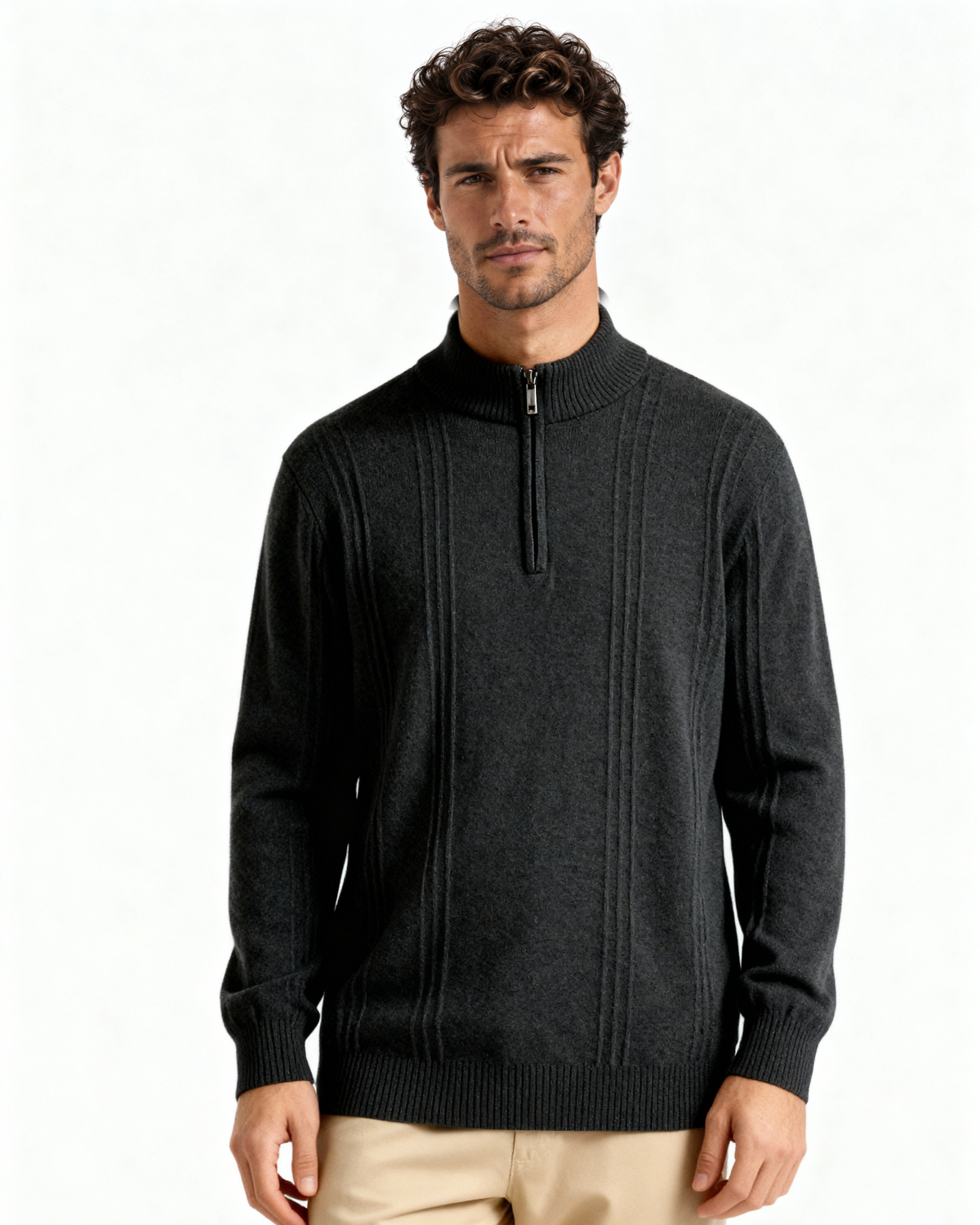 100% Cashmere Ribbed Half Zip