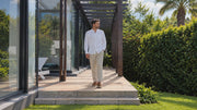 Cape Town long sleeve linen shirt, shown by model M2 in five colours.