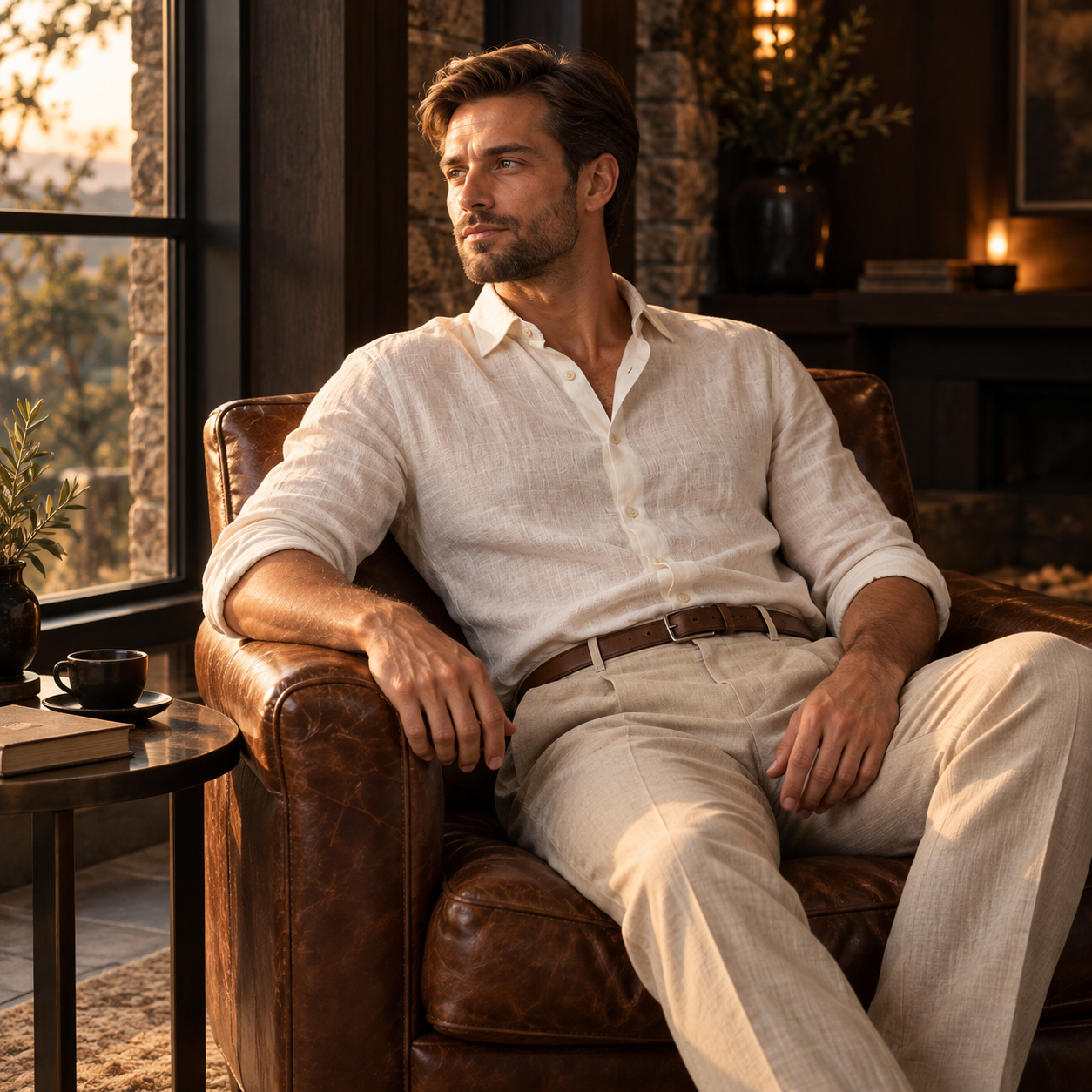 Relaxed linen in a warm, sunlit interior